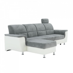 Colţar mic, piele ecologică alb/material textil gri, model stânga, 260x86/106x168 cm - TP149895 - Img 16