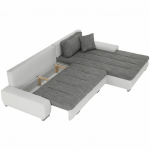 Colţar, piele ecologică/ alb/material gri melir, 300x215x72 cm - TP149894 - Img 9
