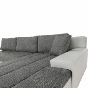 Colţar, piele ecologică/ alb/material gri melir, 300x215x72 cm - TP149894 - Img 12