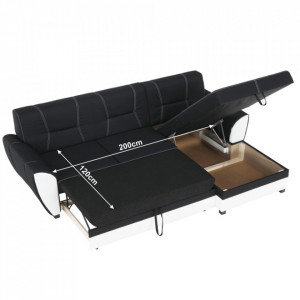 Colţar, piele ecologică albă și material textil negru, model dreapta, 250x83x160 cm - TP96985 - Img 11