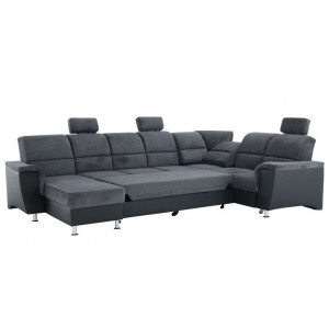 Colţar, piele ecologică negru/material, model dreapta, 325x86/106x168/217 cm - TP149898 - Img 7