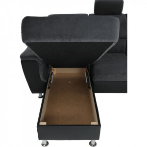 Colţar, piele ecologică negru/material, model dreapta, 325x86/106x168/217 cm - TP149898 - Img 11