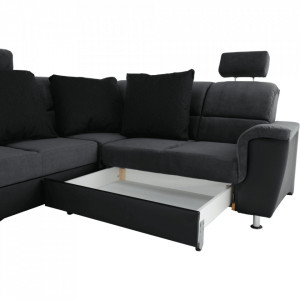 Colţar, piele ecologică negru/material, model dreapta, 325x86/106x168/217 cm - TP149898 - Img 19