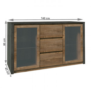 Comodă cu 3 sertare și 2 dulapuri, gri și stejar, 140x80x43 cm - TP237714 - Img 4