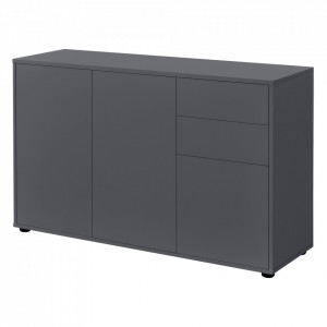 Comoda cu 3 usi si 2 sertare, 74 x 117 x 36 cm, gri inchis mat - P71488100