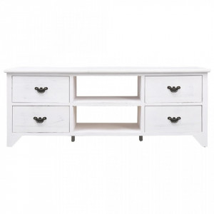 Comodă TV,alb antichizat, 108x30x40 cm, lemn masiv de paulownia - V338522V