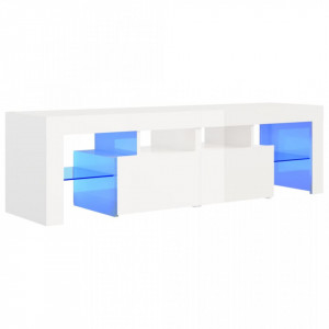 Comodă TV cu lumini LED, alb extralucios, 140x36,5x40 cm - V804370V