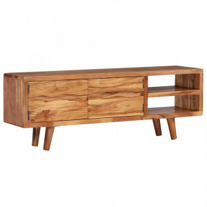Comoda TV din lemn masiv de acacia, usi sculptate, 117x30x40 cm - V244973V