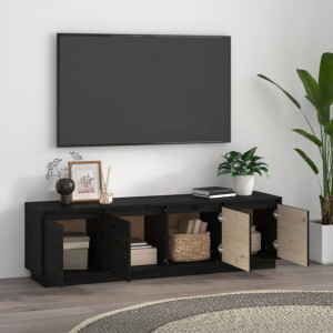 Comodă TV, negru, 156x37x45 cm, lemn masiv de pin - V814398V - Img 3