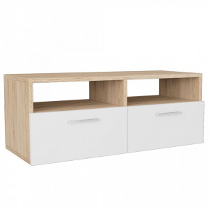 Comode TV 2 buc, PAL, 95x35x36 cm, stejar și alb - V275112V - Img 3