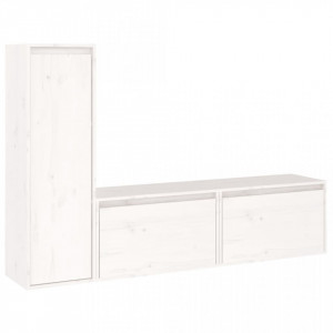 Comode TV, 3 buc., alb, lemn masiv de pin - V3100120V