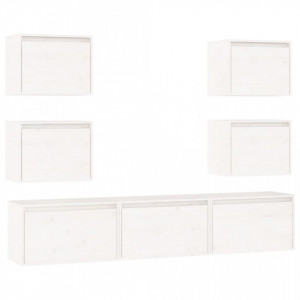Comode TV, 7 buc., alb, lemn masiv de pin - V3100225V