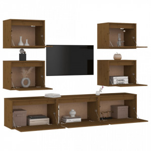 Comode TV, 7 buc., maro miere, lemn masiv de pin - V3100227V - Img 4