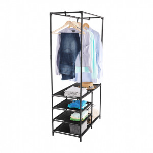 Cuier multifuncţional cu rafturi, 84x44x158 cm, negru - TP275329 - Img 4