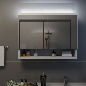 Dulap de baie cu oglinda si LED-uri, alb, 80 x 15 x 60 cm, MDF - V323604V - Img 3