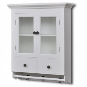 Dulap de perete pentru bucatarie, cu usa din sticla, lemn, alb - V241374V