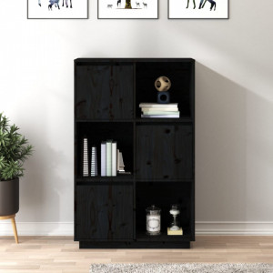Dulap înalt, negru, 74x35x117 cm, lemn masiv de pin - V814368V - Img 2