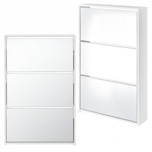 Dulap pantofi Vogar 3, 102,5 x 63 x 17cm, 9 perechi pantofi, placaj, alb, cu oglinda - P69638638 - Img 2