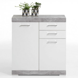 FMD Dulap cu 2 usi si 2 sertare, 80x34,9x89,9 cm, gri beton si alb - V428705V - Img 2