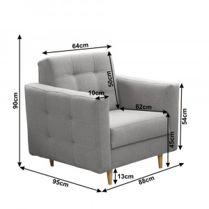 Fotoliu complet tapiţat, material textil gri, 88x90x95 cm - TP209302 - Img 2