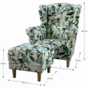Fotoliu cu taburet, material textil cu modelul frunze verzi - TP149732 - Img 14