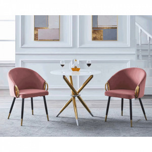 Fotoliu design, ţesătură de catifea roz / crom auriu - TP297897 - Img 3