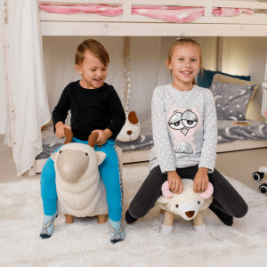 Fotoliu în formă de oaie, ţesătură catifea alb, roz și natural - TP285716 - Img 14