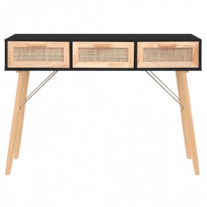 Masă consolă negru 105x30x75 cm lemn masiv pin și ratan natural - V345628V - Img 3