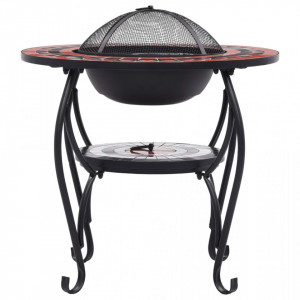 Masă cu vatră de foc, mozaic, cărămiziu și alb, 68 cm, ceramică - V46726V - Img 4