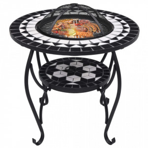 Masă cu vatră de foc, mozaic, negru și alb, 68 cm, ceramică - V46725V - Img 3