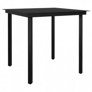 Masă de bucătărie de grădină, negru, 80x80x74 cm, oțel/sticlă - V318746V