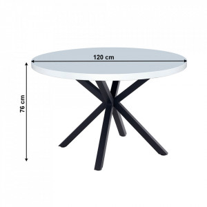 Masă de sufragerie, alb mat/negru, diametru 120 cm - TP326688 - Img 2