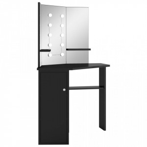 Masă de toaletă de colț, cu LED, negru, 111x54x141,5 cm - V326534V - Img 4