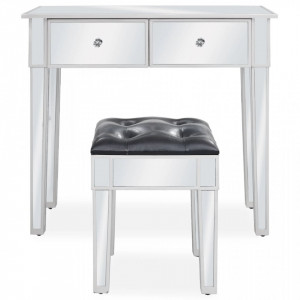 Masă de toaletă tip oglindă cu scaun, MDF și sticlă - V246661V - Img 1