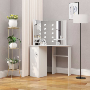 Masa pentru machiaj de colt cu lumini LED, alb - V288450V - Img 1