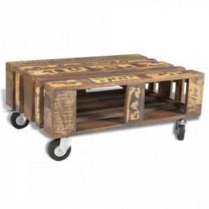 Masuta de cafea cu 4 roti, lemn reciclat - V240949V