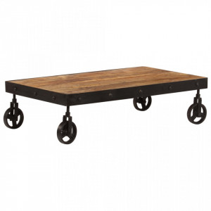 Masuta de cafea cu roti, 100 x 60 x 26 cm, lemn masiv de mango - V246696V