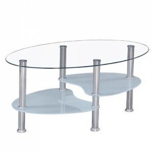 Măsuţă de cafea, oţel cu sticlă transparentă și sticlă albă, 90x55x41 cm - TP143859 - Img 5
