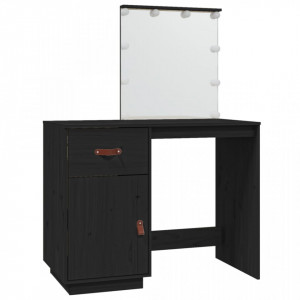 Măsuță de toaletă cu LED, negru, 95x50x133,5 cm, lemn masiv pin - V820096V - Img 1