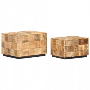 Masute de cafea, 2 buc., design bloc, lemn brut de mango - V286435V - Img 4