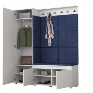 MBCUIAR2 - Set Cuier hol, 154x37x177 cm - 6 agatatori haine, hol, pantofar - culoarea Stejar cu tapiterie Albastra / Gri / Verde - Img 5