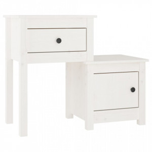 Noptieră, alb, 79,5x38x65,5 cm, lemn masiv de pin - V814541V