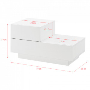 Noptiera cu 2 sertare, 38 x 70 x 35 cm, alb lucios - P71488073 - Img 3