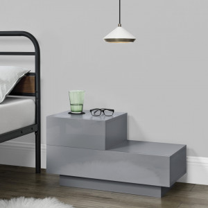 Noptiera cu 2 sertare, 38 x 70 x 35 cm, gri deschis lucios - P71488075 - Img 1