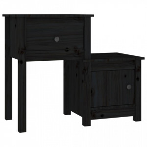 Noptieră, negru, 79,5x38x65,5 cm, lemn masiv de pin - V814547V - Img 1