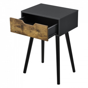 Noptiera Ostersund, 60 x 40 x 29,5 cm, PAL/PVC, negru/efect lemn nuanta inchisa, cu 1 sertar - P73606253 - Img 3