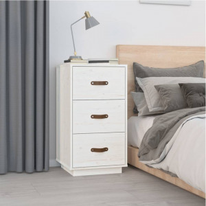 Noptiere, 2 buc., alb, 40x40x75 cm, lemn masiv de pin - V818338V - Img 3