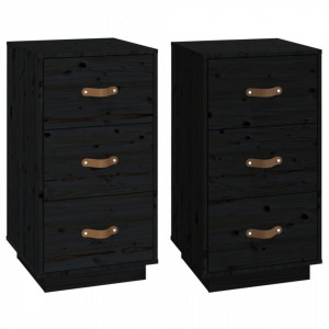 Noptiere, 2 buc., negru, 40x40x75 cm, lemn masiv de pin - V818344V - Img 1