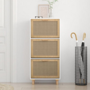 Pantofar, alb, 52x25x115 cm, lemn prelucrat și ratan natural - V345648V - Img 3