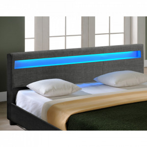 Pat frantuzesc modern, tapitat, fara saltea, cu LED, 140x200 cm, gri inchis - P55039079 - Img 4